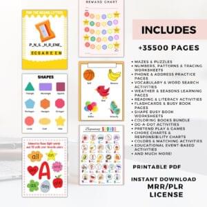 35,500+ Educational Kids Resources Bundle PLR MRR – Printable Worksheets, Coloring Books & Learning Activities